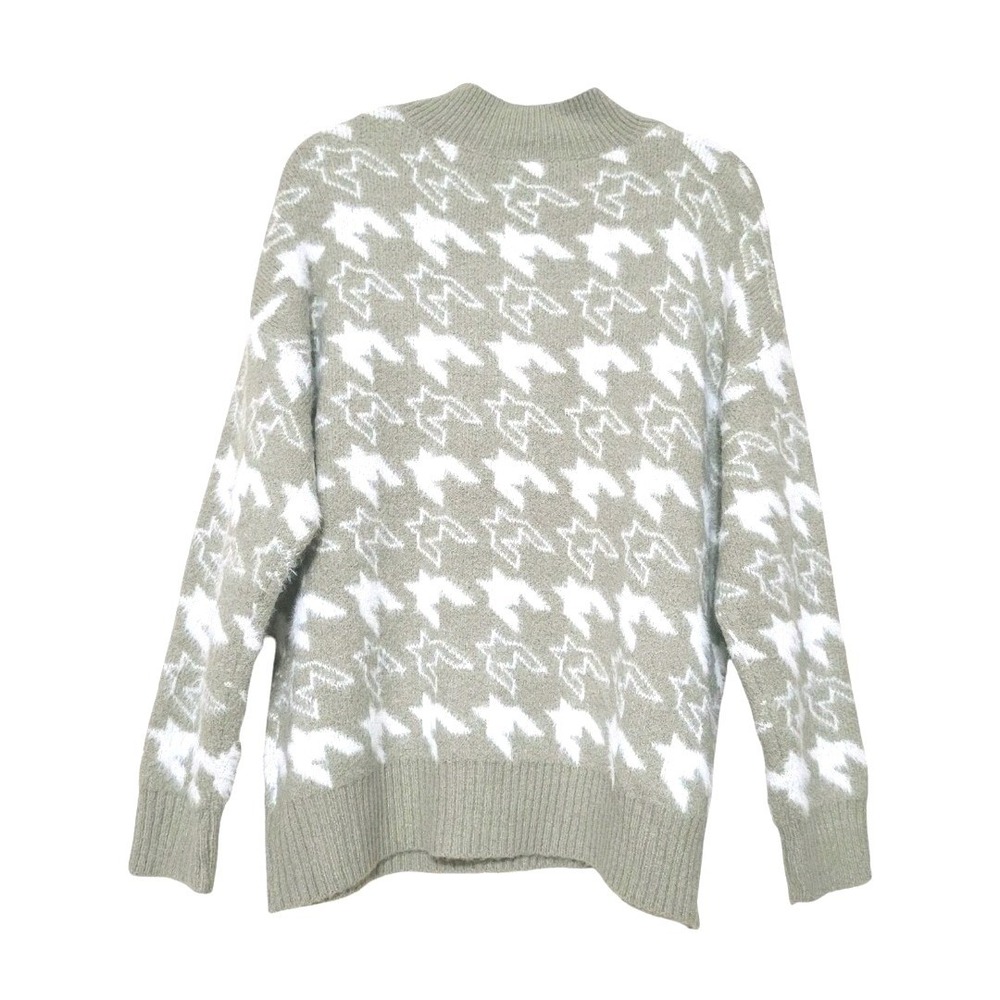 Dreamers by Debut Womens L New Houndstooth Pullover Sweater- Sage‎ Green White - Picture 9 of 9